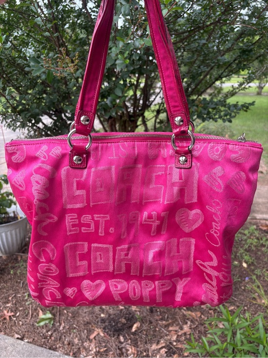 Y2K Coach Poppy Storypatch Hot Pink/Metallic Glam Tote 15301